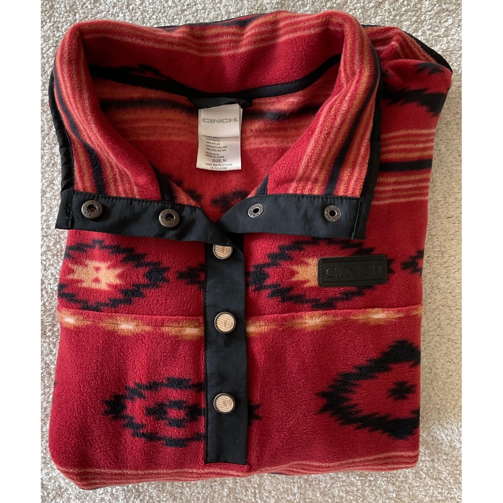 Cinch Red Aztec Southwestern Snap Neck Polar Fleece Pullover Jacket Size M - Picture 11 of 11
